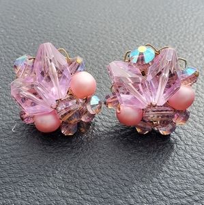 Vintage Alice Caviness pink\purple hue ab and  pink pearl clip on earrings